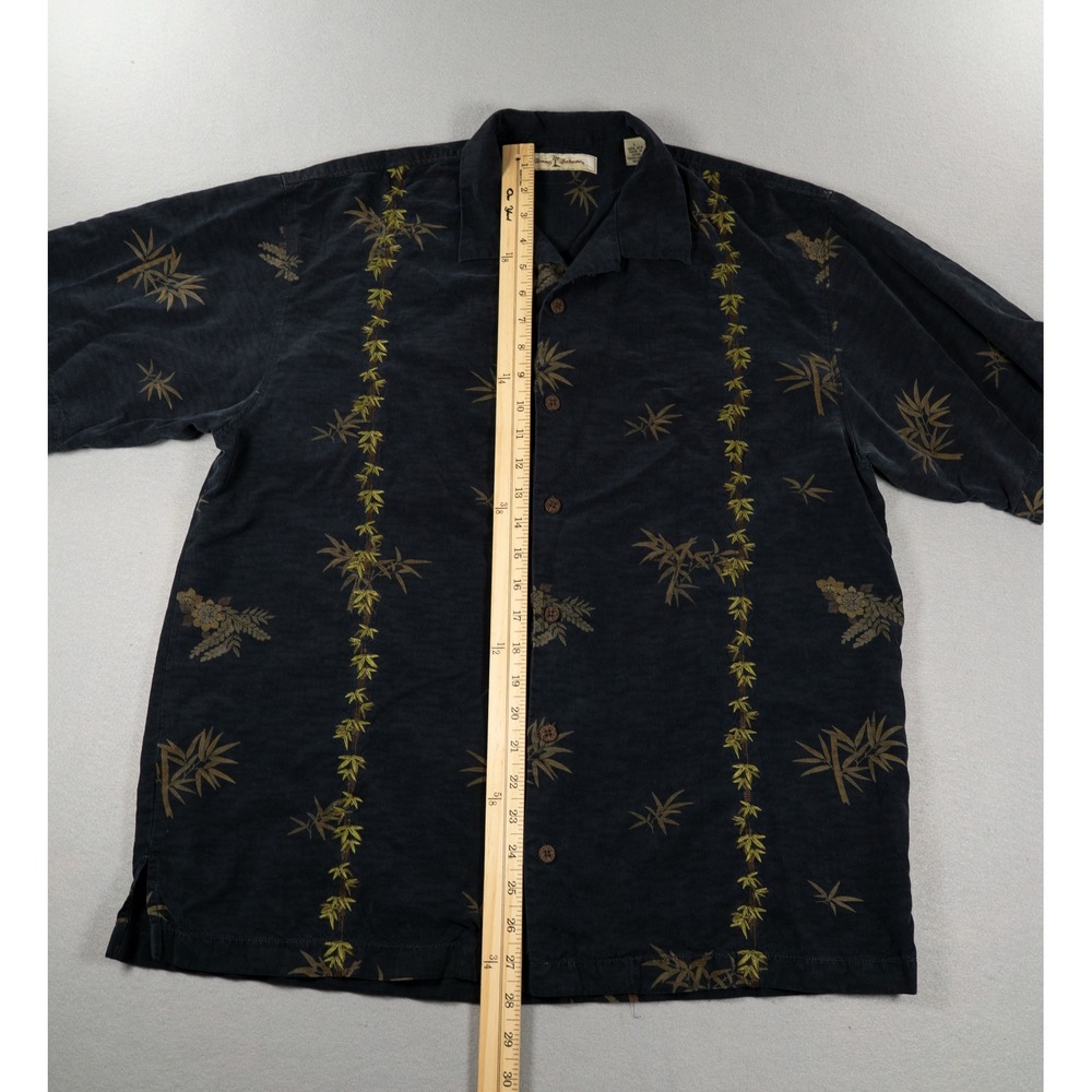 Tommy Bahama Mens Large Black 100% Silk Bamboo Floral Print Camp Shirt Short Slv - Picture 5 of 7